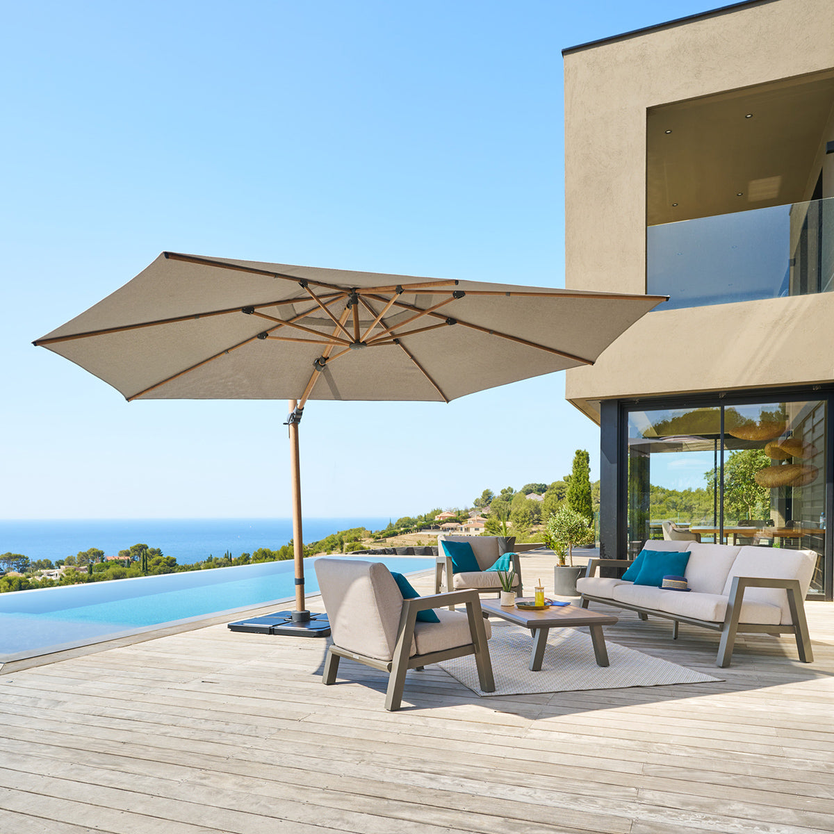 TIKEO Platinum & Honey rectangular offset parasol