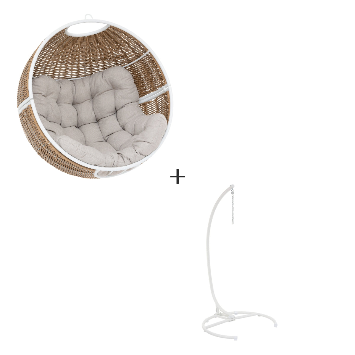 ORBIANA Taupe & White Hanging Egg Chair + 1 PANAO Adjustable Leg