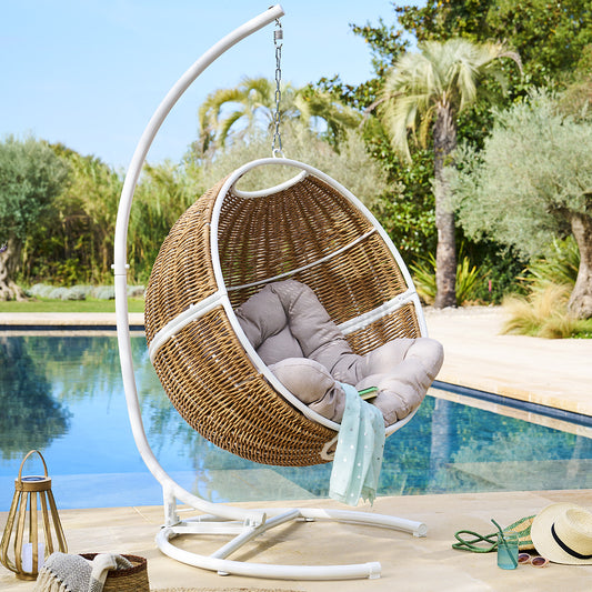 ORBIANA Taupe & White Hanging Egg Chair + 1 PANAO Adjustable Leg