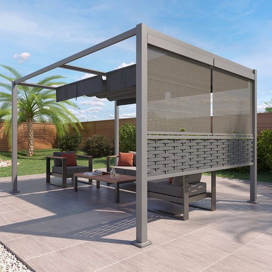 ZALYA Graphite & Slate Rectangular Gazebo + 1 Curtain and Rail Kit